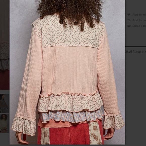 POL “ Freda 2 “ POL Ribbed Relaxed Fit top with Ruffle and Floral Print 95 - Picture 4 of 5